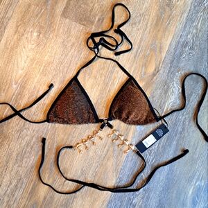 Fashion Nova Black And Copper Tasha Triangle Bikini Top Size Large
